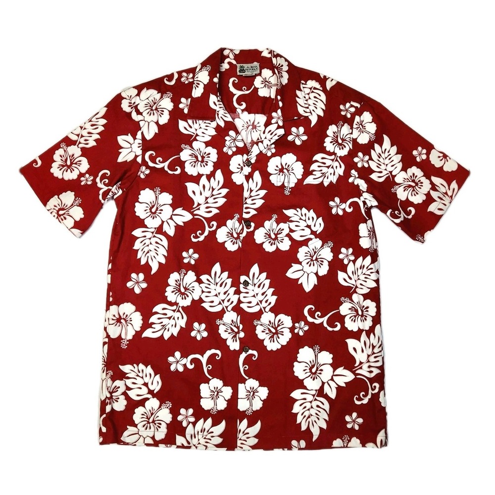 Aloha Republic Hawaiian Shirt Mens L Red Hibiscus Floral Made In Hawaii USA...